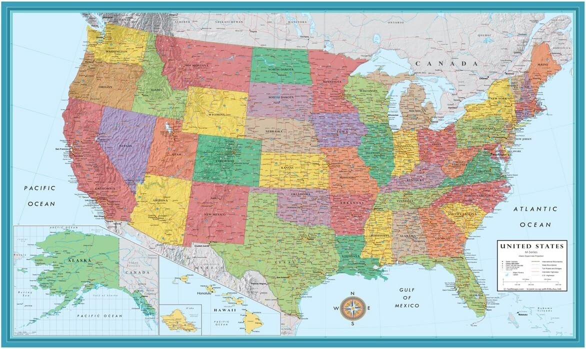 Extra Large 48x78 USA Wall Map - Ideal for Learning & Reference