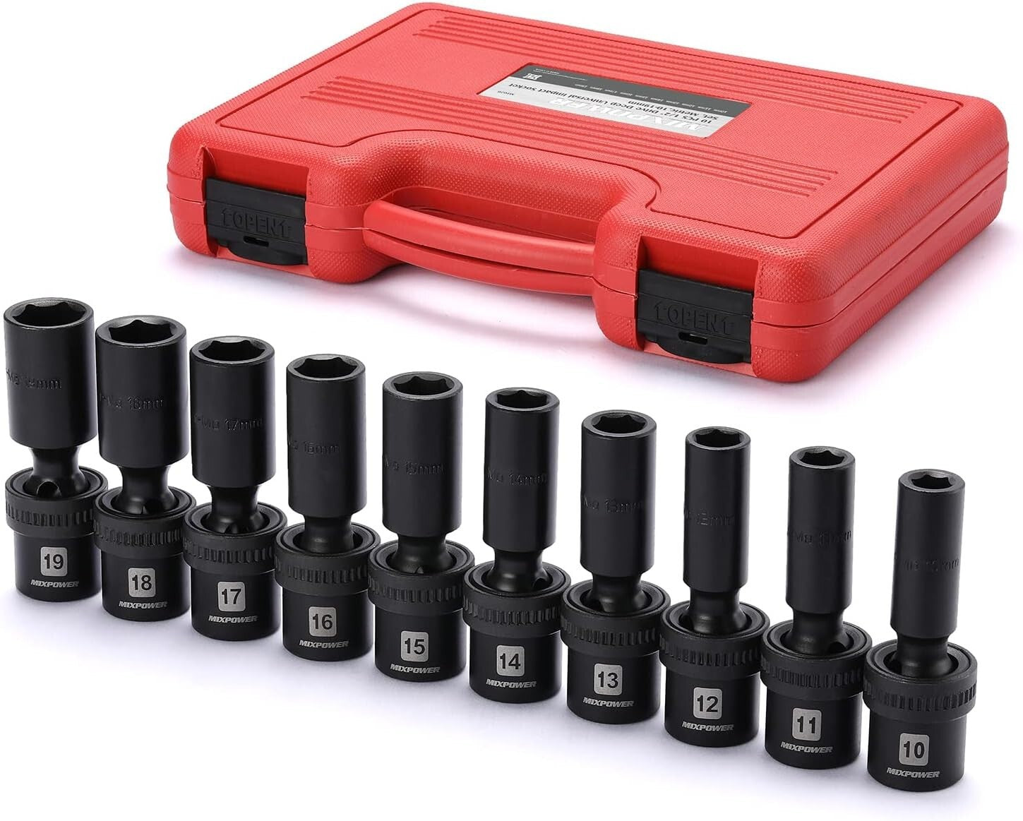 Lightweight 10-Piece Impact Socket Set - Chrome Molybdenum with Black Finish