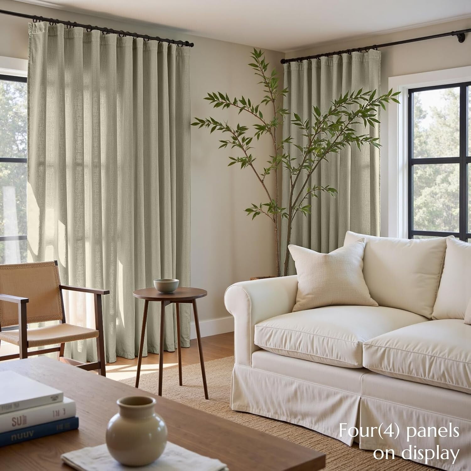 Elegant Light Green Linen Blend Curtains - 84" Long for Rustic Living Spaces