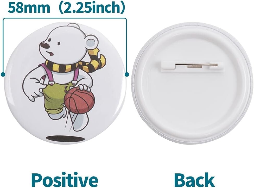 58mm Blank Button Badge Making Kit - 200 Sets with Metal & Plastic Parts