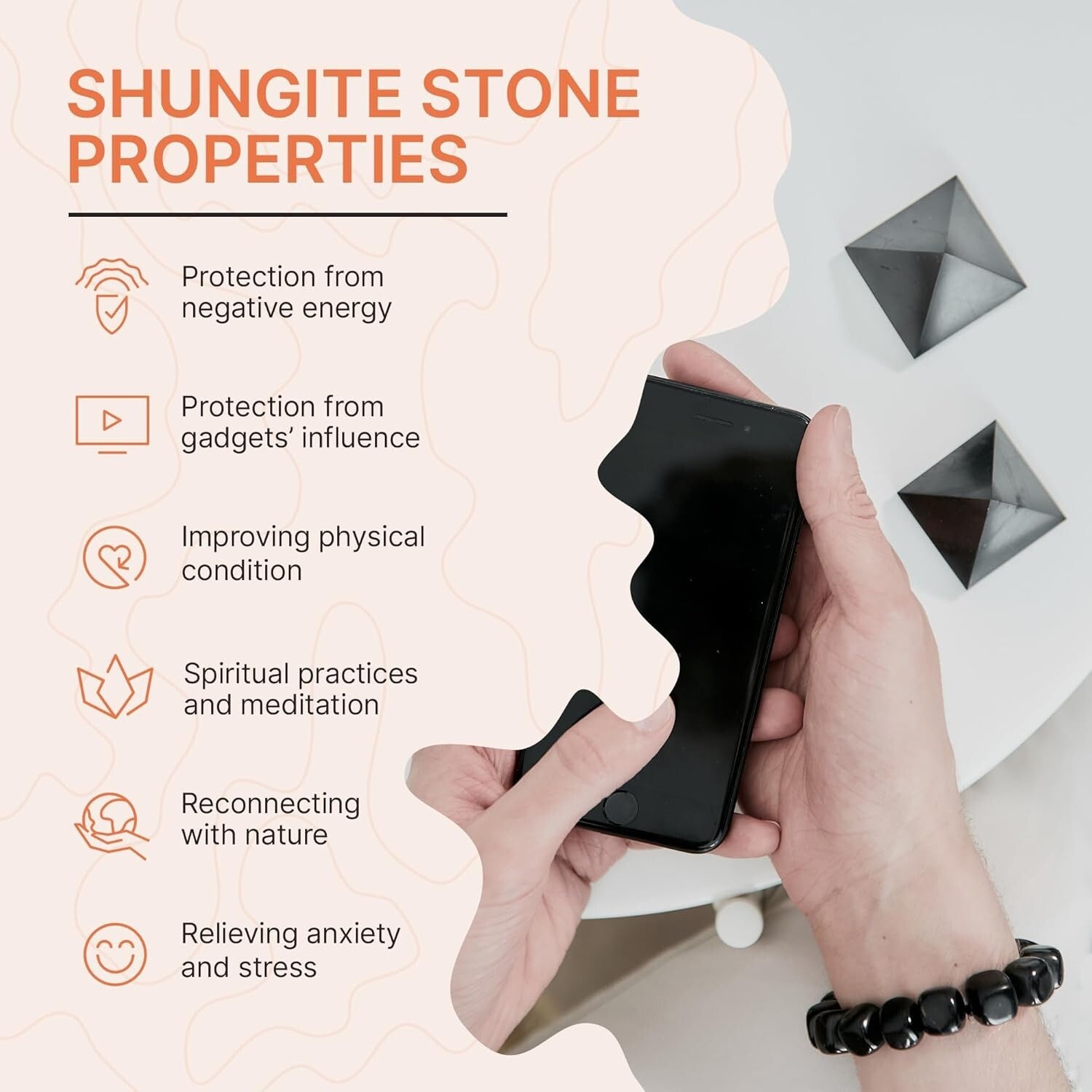 Genuine Shungite Crystal Pyramid 4" - Black Healing Stone for Home Protection