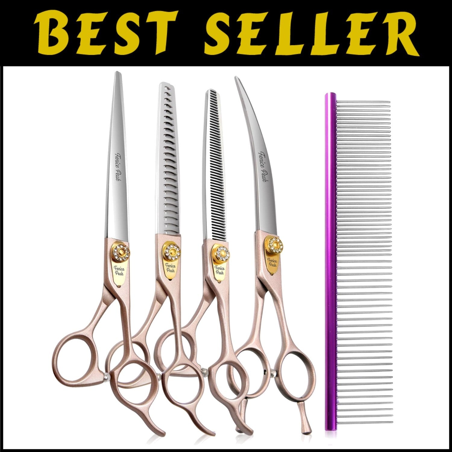 7'' Rose Gold Professional Dog Grooming Scissors Set - 4-Piece Stainless Steel
