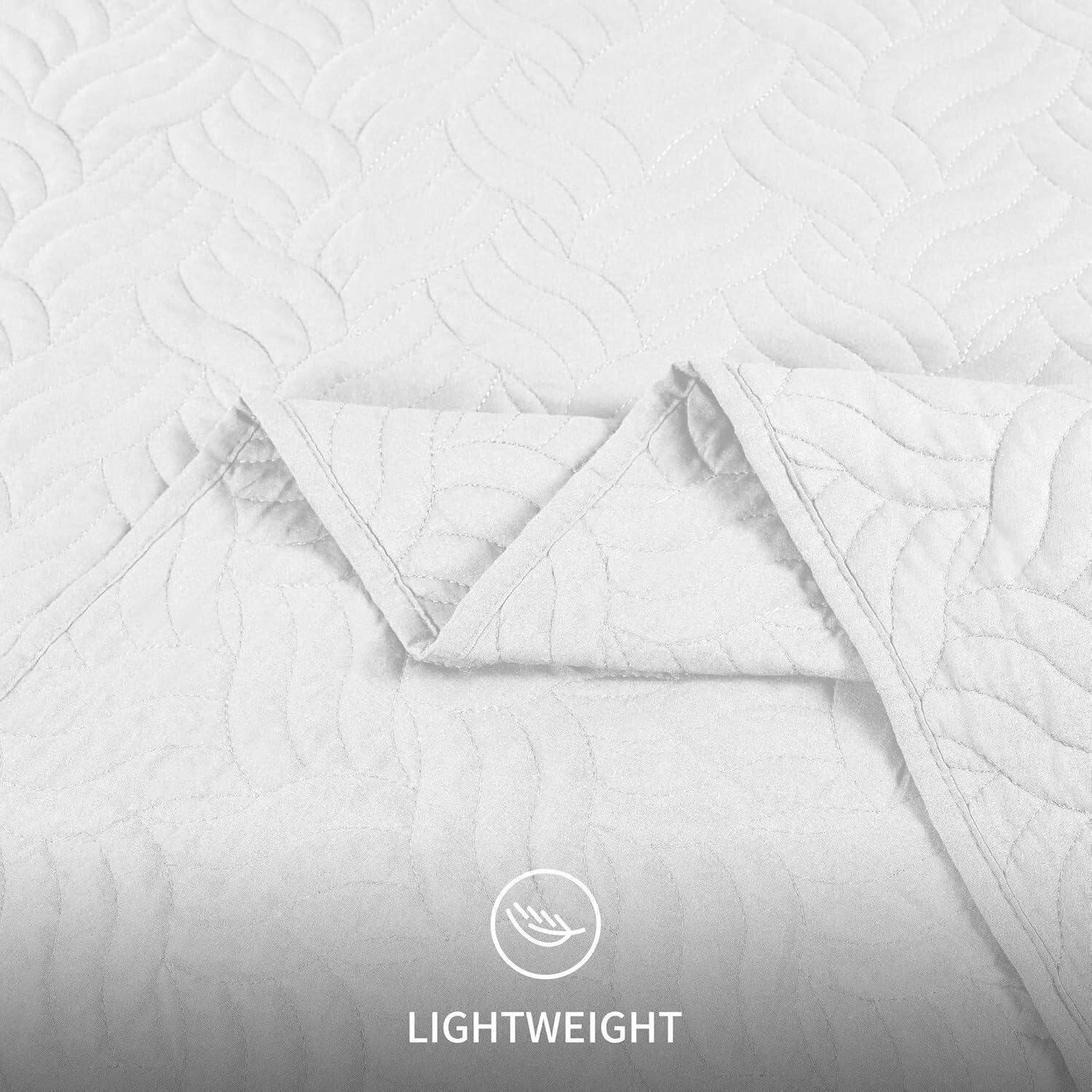 King Quilt Set – 3 Pieces of Soft White Microfiber, Wave Design Elegance