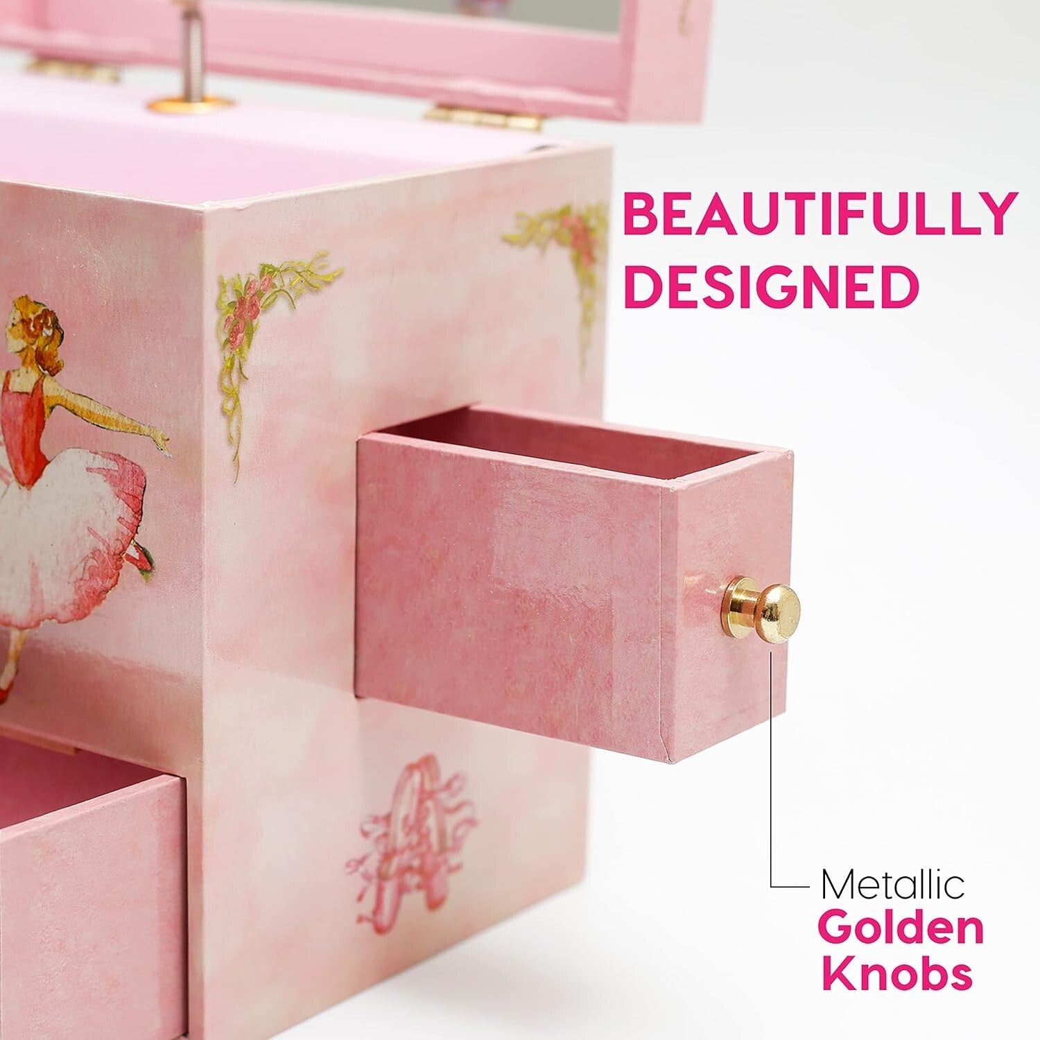 Magical Musical Jewelry Box with 4 Drawers and Ballerina Figurine - Gift Ready