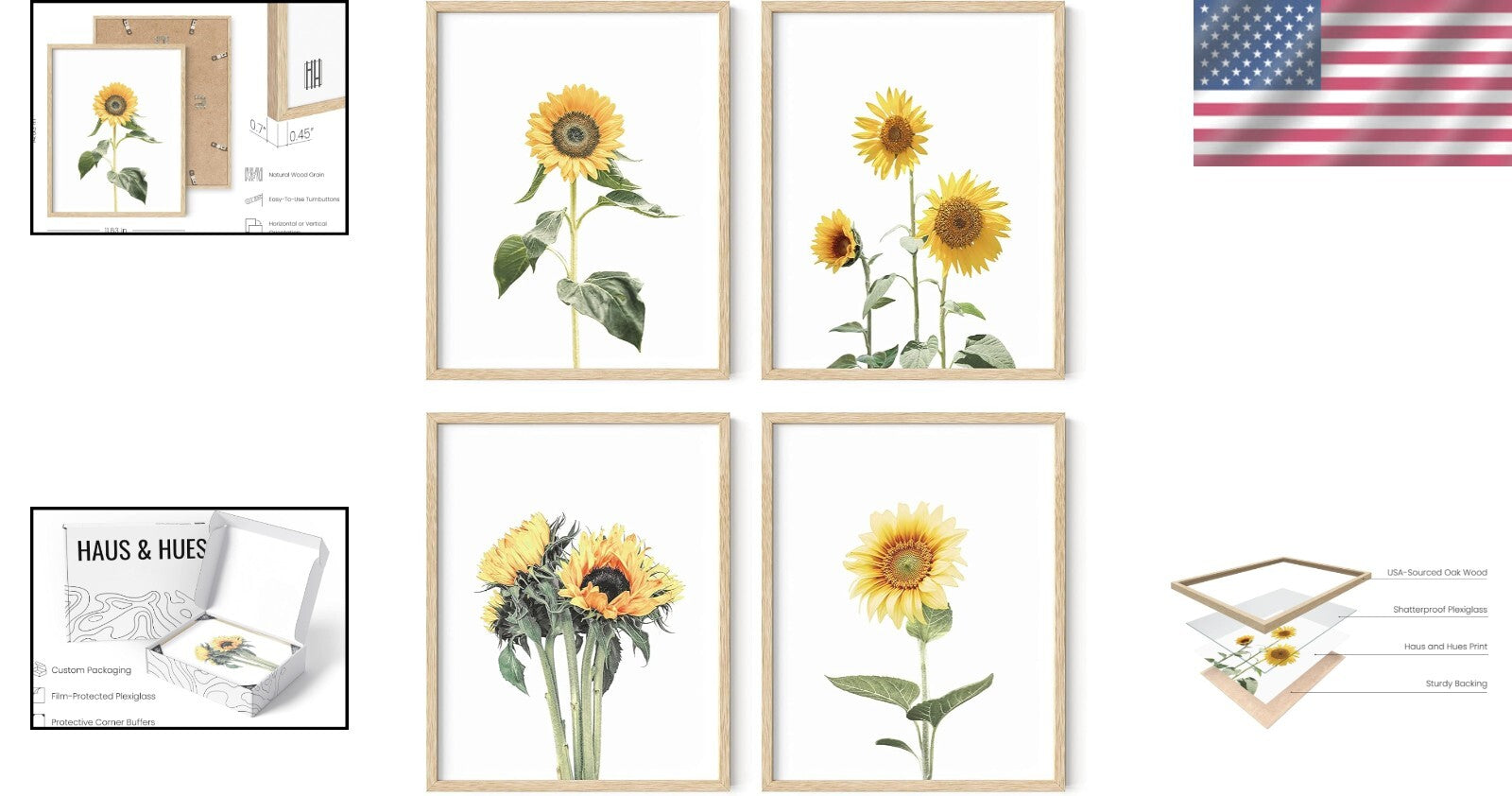 Framed Sunflower Paintings Wall Decor - Customizable Art Prints for Any Room