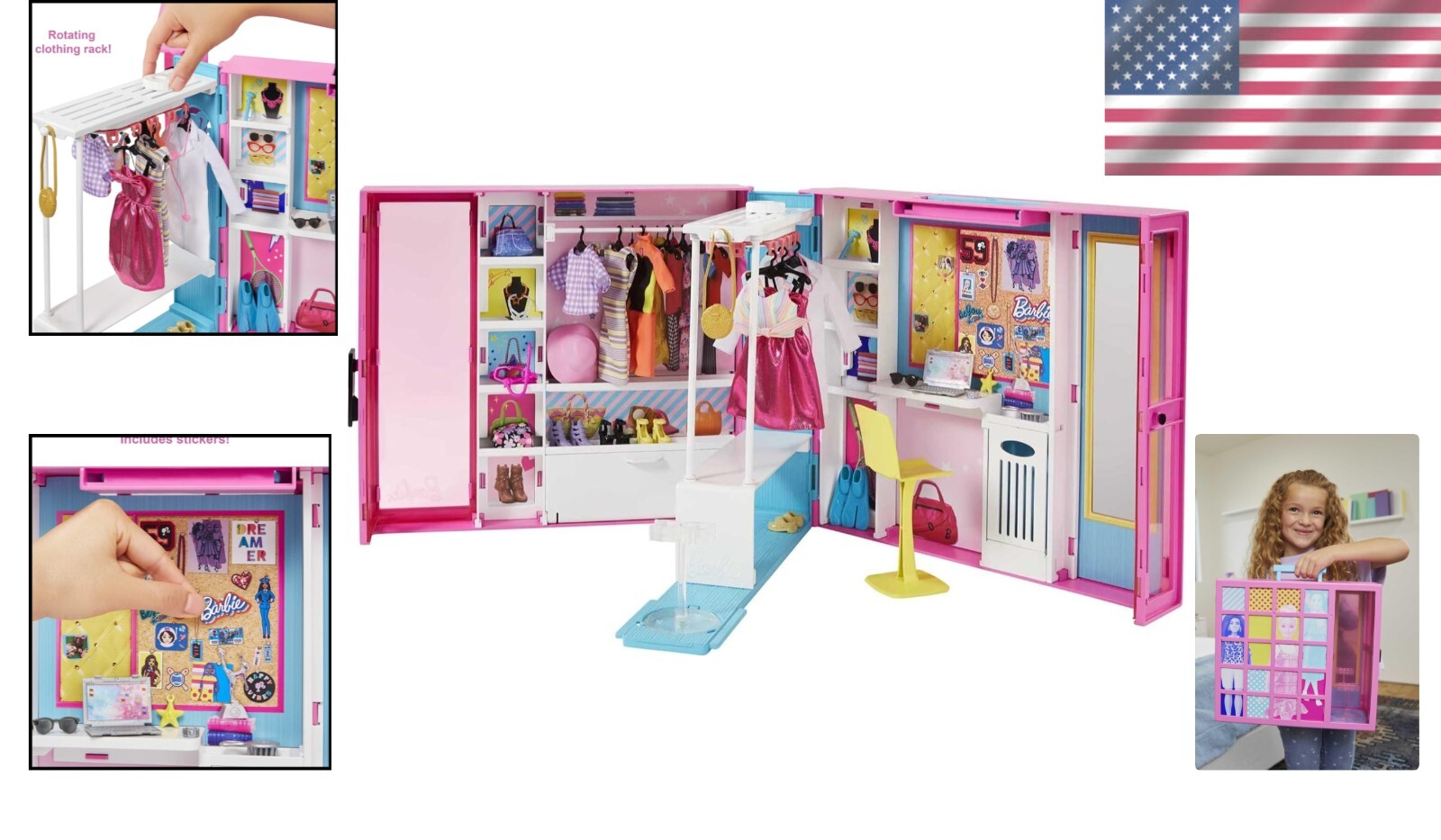 Creative Dream Closet Playset - 30+ Accessories, Desk & Carry Handle for Kids