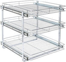 Load image into Gallery viewer, Durable 3-Tier Chrome Kitchen Slide-Out Organizer for Efficient Cookware Storage