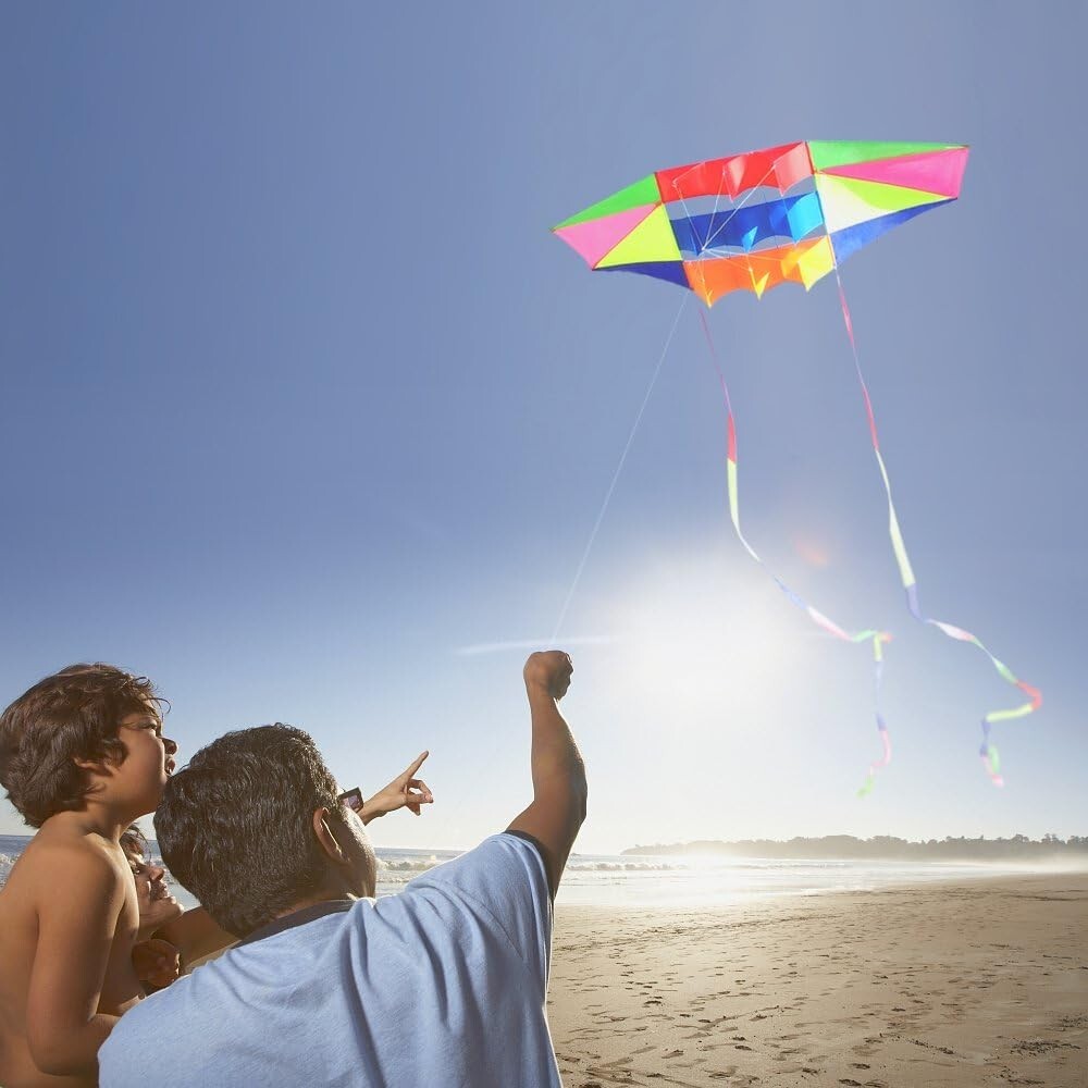 Durable Nylon Rainbow Box Kite - 98-Inch Large with Pre-assembled Convenience