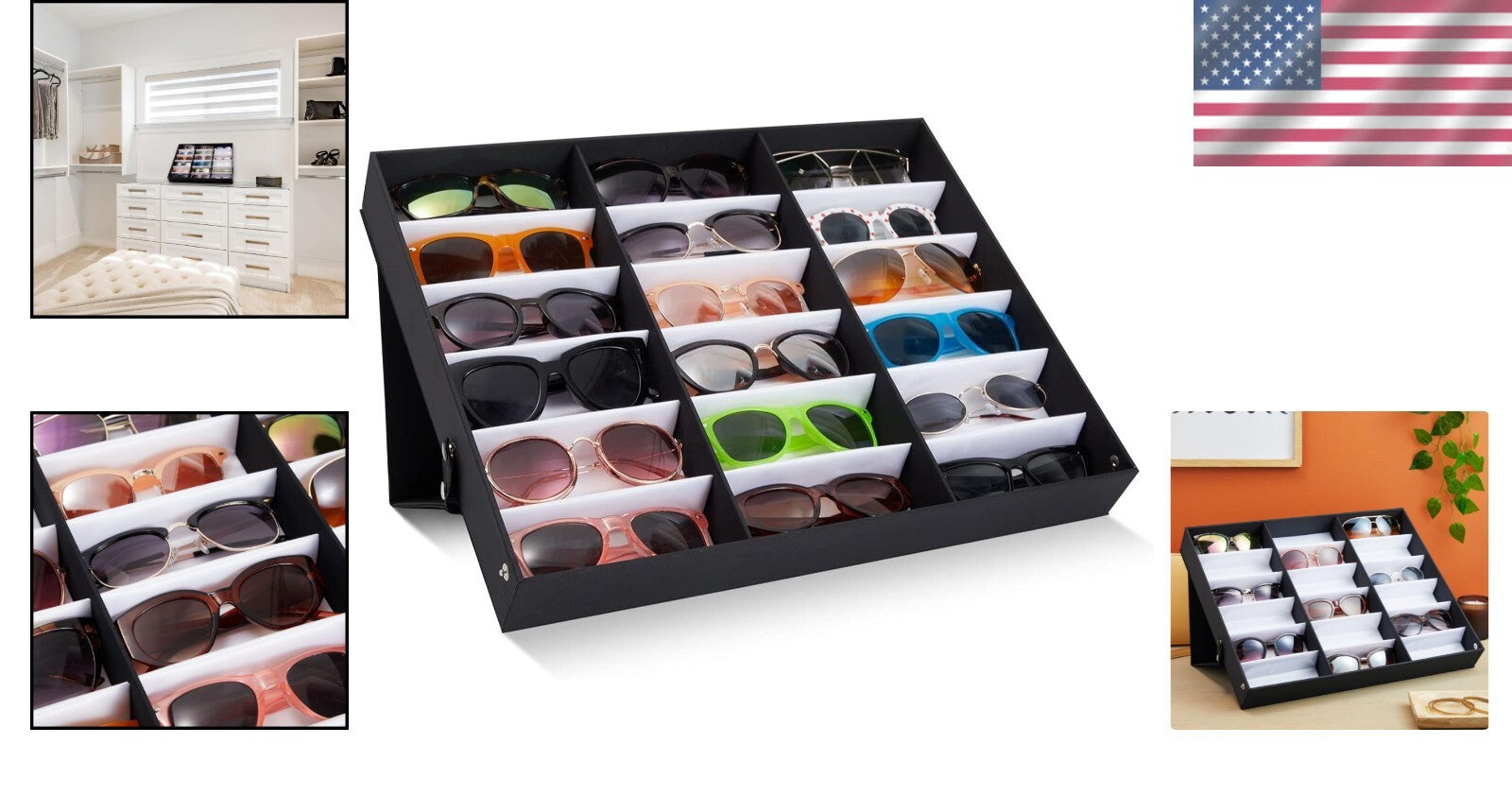 Fashionable 18-Slot Sunglass Holder with PU Leather & Protective Features