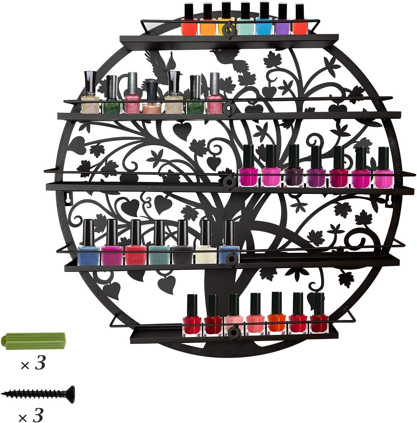 Elegant Wall-Mounted Nail Polish Organizer - 5-Shelf Acrylic Rack in Black