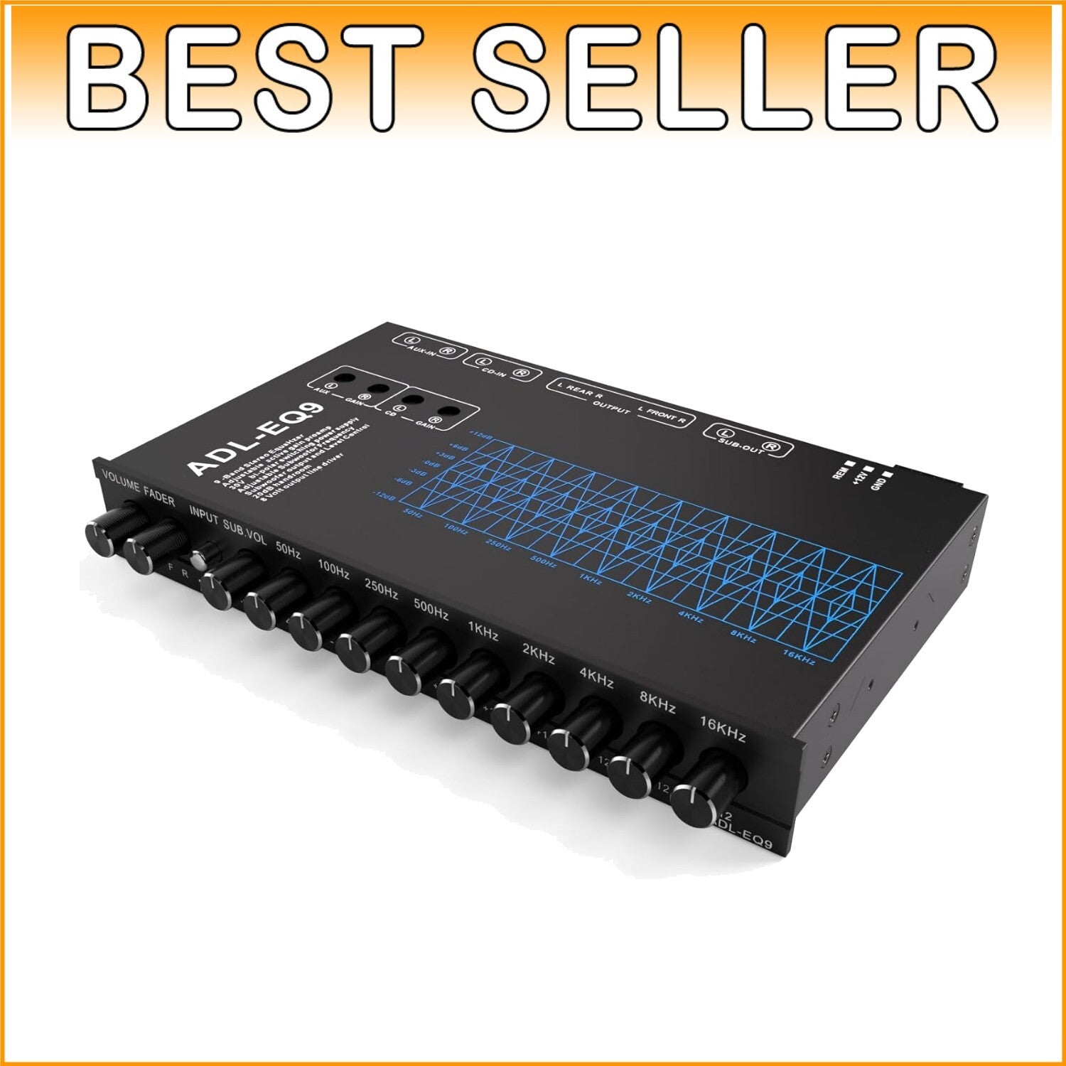 Adjustable 9-Band Car Equalizer with CD/AUX Input & White Light Illumination