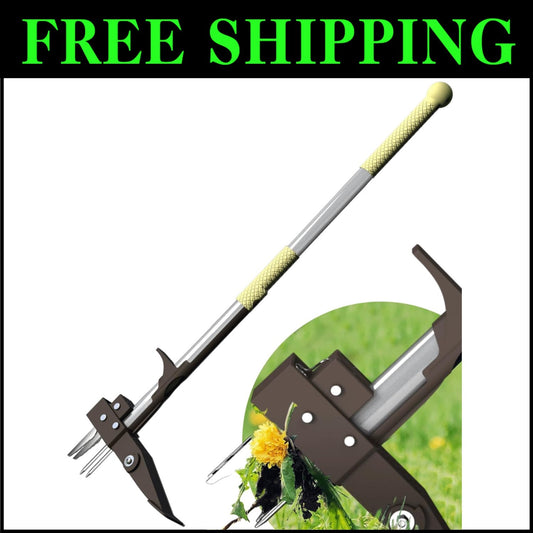 Stand-Up Weed Puller Tool - 40.5-Inch Long Handle & 4 Claws for Easy Weeding