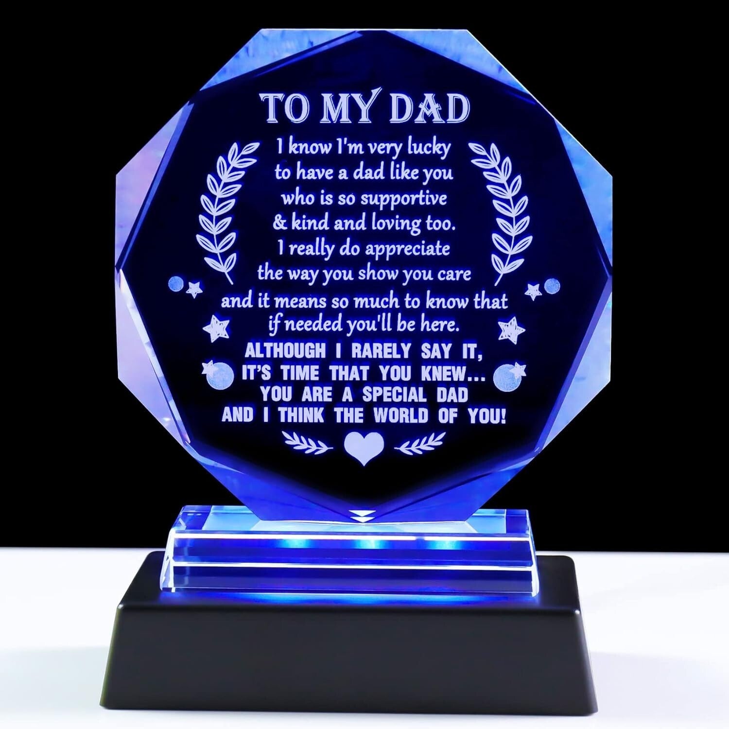 Elegant Glass Keepsake for Dad with LED Base - Meaningful Gift for Any Occasion