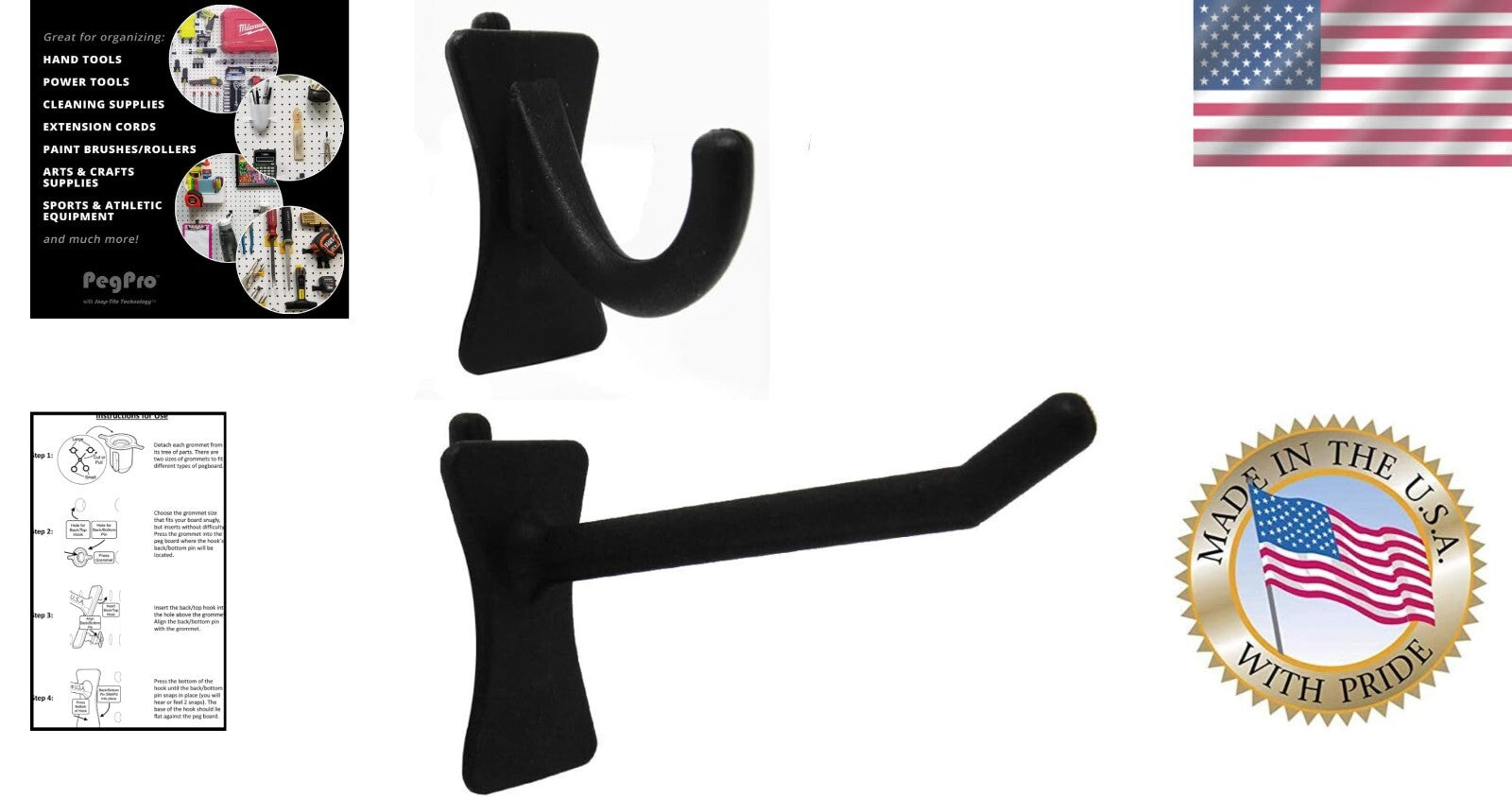 50 Count Matte Black Pegboard Hooks Kit with Patented Snap-Tite—Garage, Kitchen