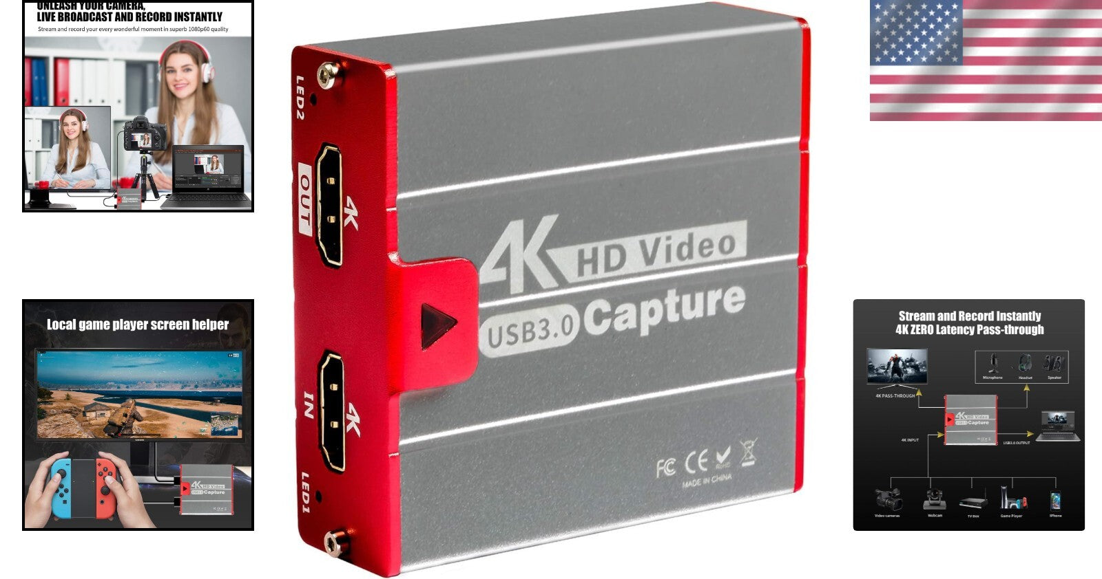 USB 3.0 Game Capture Card - 4K Input & Zero Latency Pass-through for Streamers