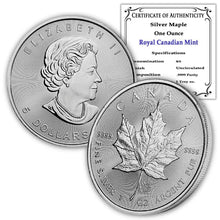 Load image into Gallery viewer, Lustrous Canadian Silver Maple Leaf Coin - $5 Brilliant Uncirculated, 1 Troy Oz