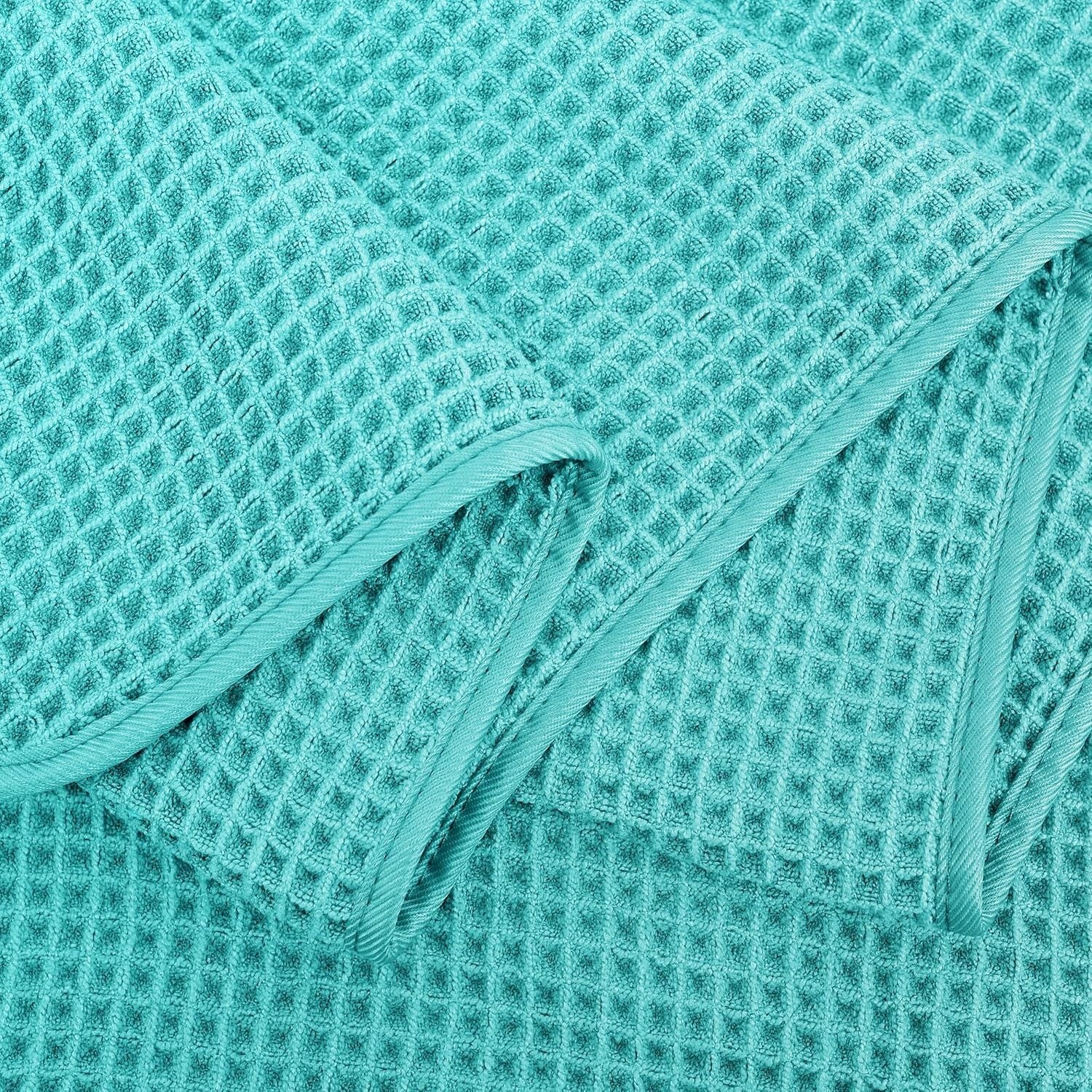 Deluxe 6-Piece Aqua Waffle Weave Microfiber Bath Towels - Oversize 60 x 30 in.