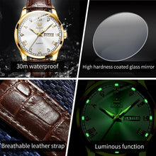 Load image into Gallery viewer, Elegant 39mm Brown Leather Dress Watch with Gold Case &amp; Waterproof Feature