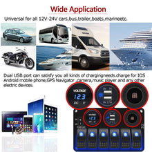 Load image into Gallery viewer, Versatile Marine Rocker Switch Panel - 6 Gang with USB, Voltmeter &amp; Power Saving