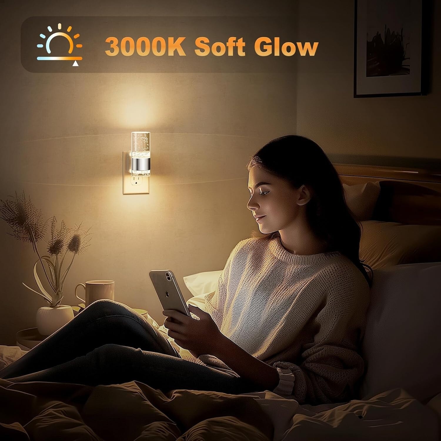 2 Pack Adjustable Brightness LED Night Lights with Automatic Light Sensor