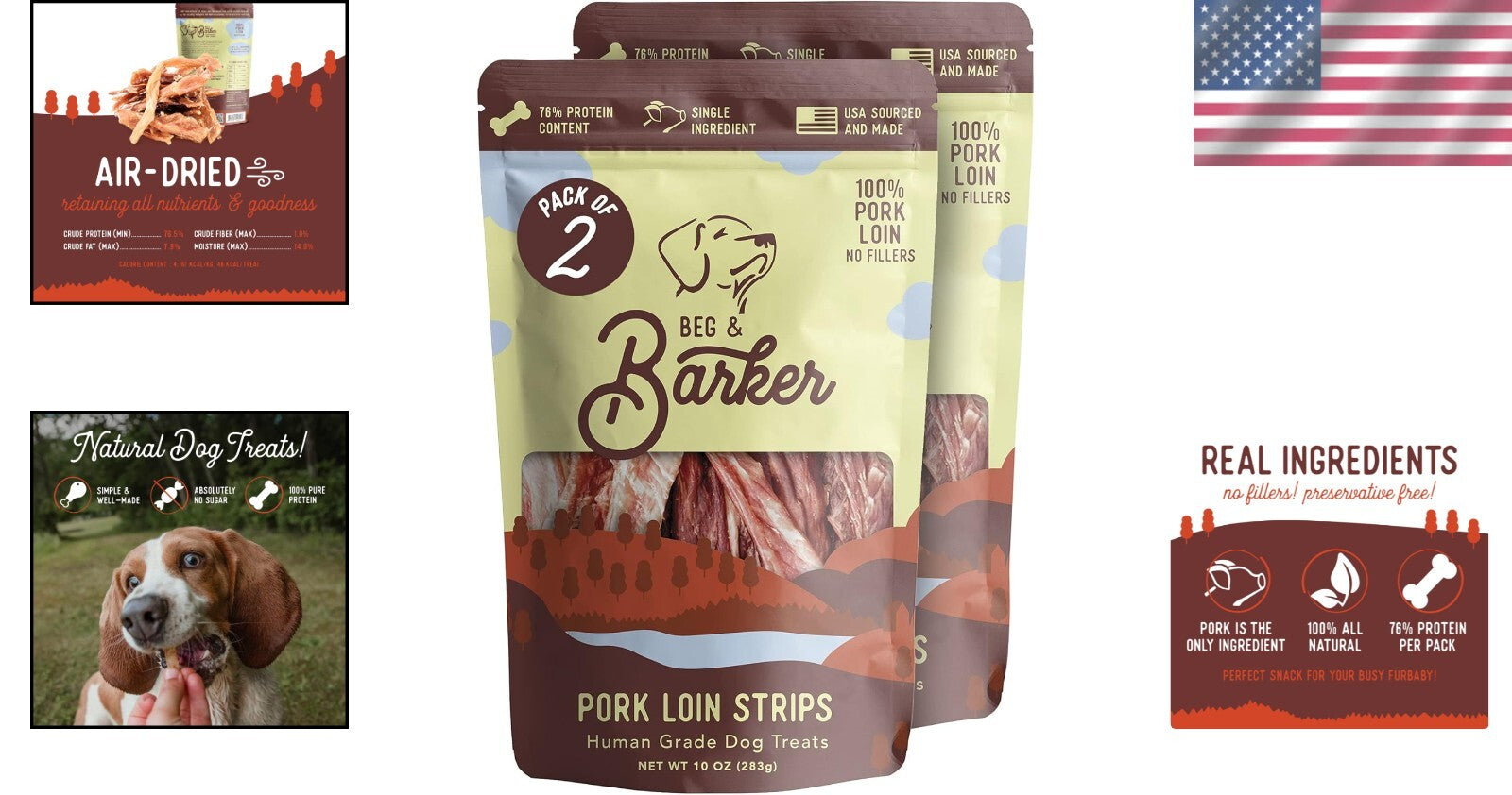 All-Natural Pork Jerky Dog Treats 10oz Pack of 2 - Diabetic-Friendly Snacks