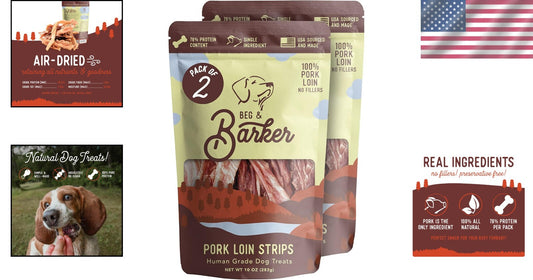 All-Natural Pork Jerky Dog Treats 10oz Pack of 2 - Diabetic-Friendly Snacks