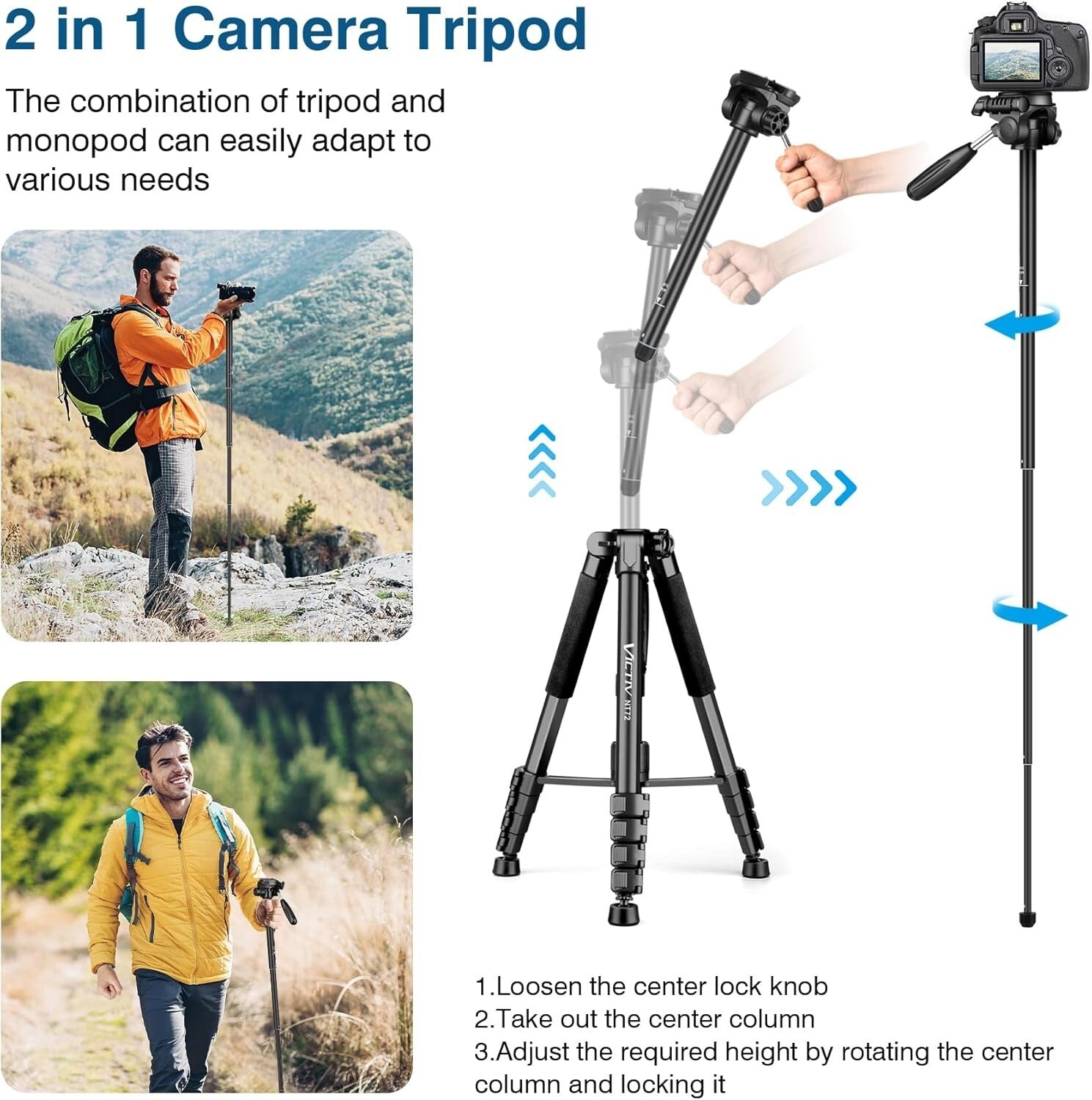 360° Panning 72" Tripod: Heavy Duty & Portable Photography Stand for All Cameras