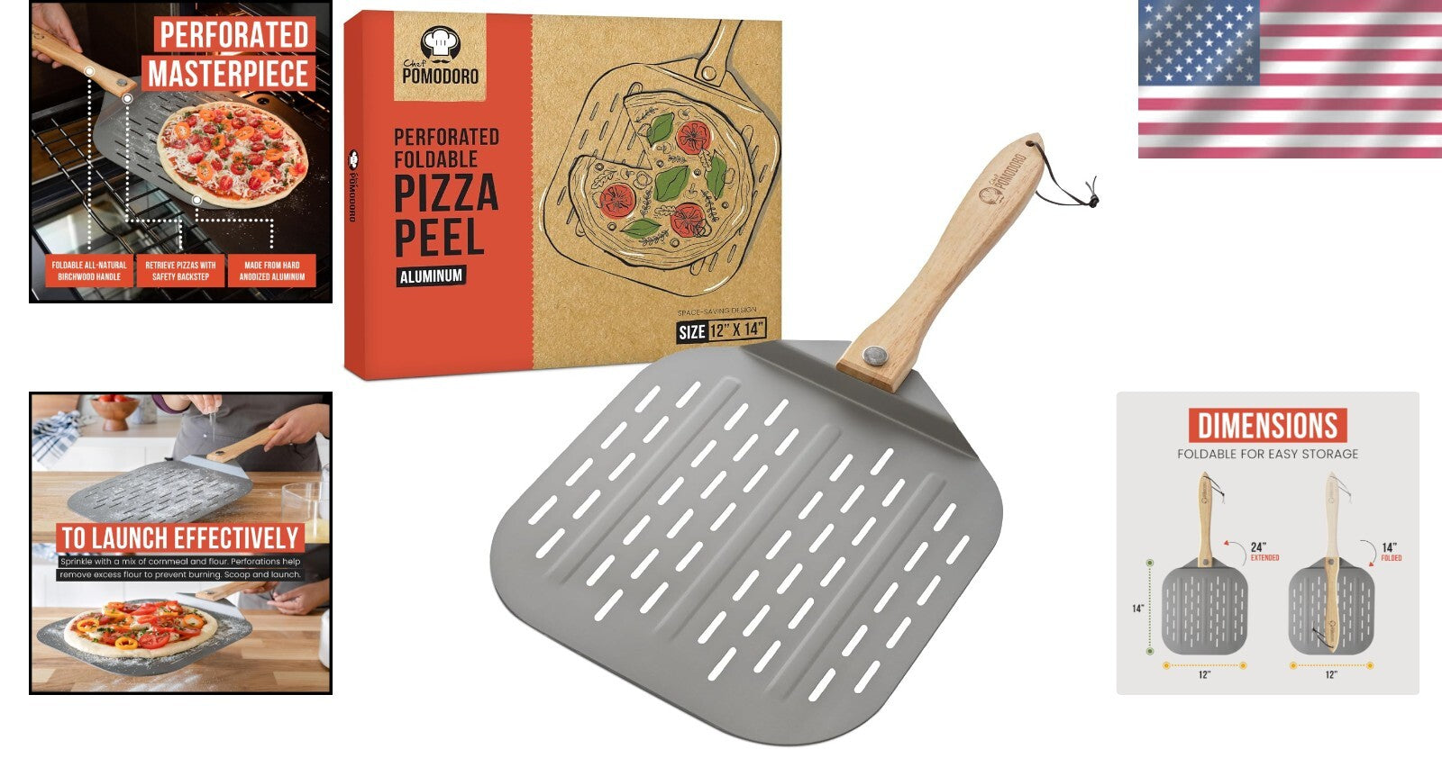 Ergonomic Foldable Pizza Peel - 12x14 Inch Aluminum Paddle for Effortless Baking