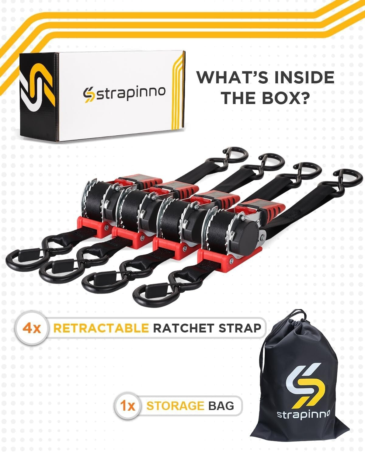 4-Pack 1" x 10 ft Heavy-Duty Retractable Ratchet Straps - Easy Hauling Solution