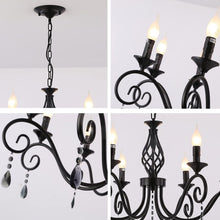 Load image into Gallery viewer, Stunning 8-Light Vintage Chandelier - Adjustable Dimming, Black &amp; Crystal Finish