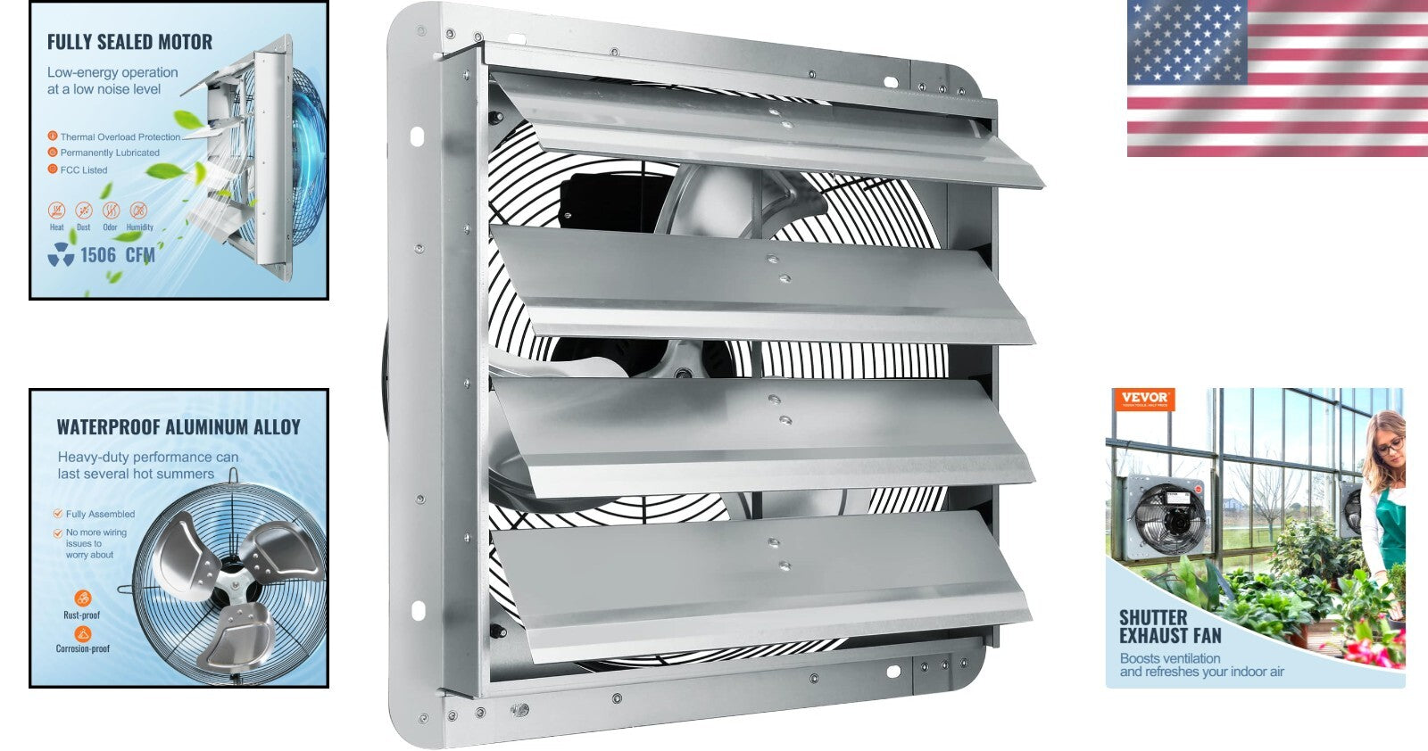 16 Inch High Airflow Shutter Exhaust Fan - Efficient Cooling for Home and Work