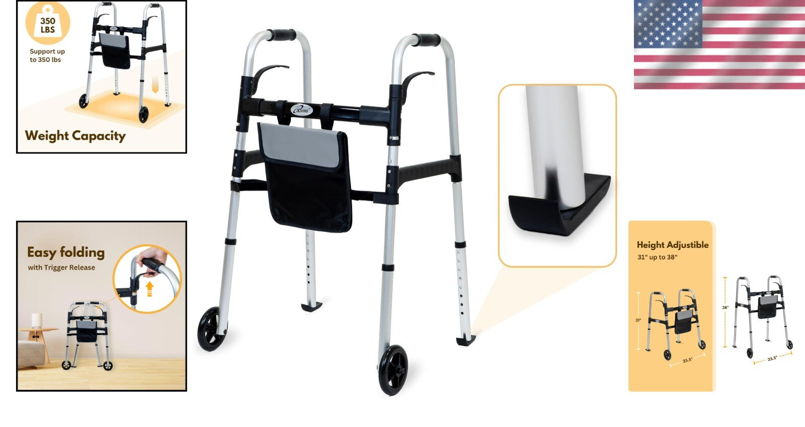 Lightweight Mobility Walker with Glide Skis and Storage Basket - Silver Design