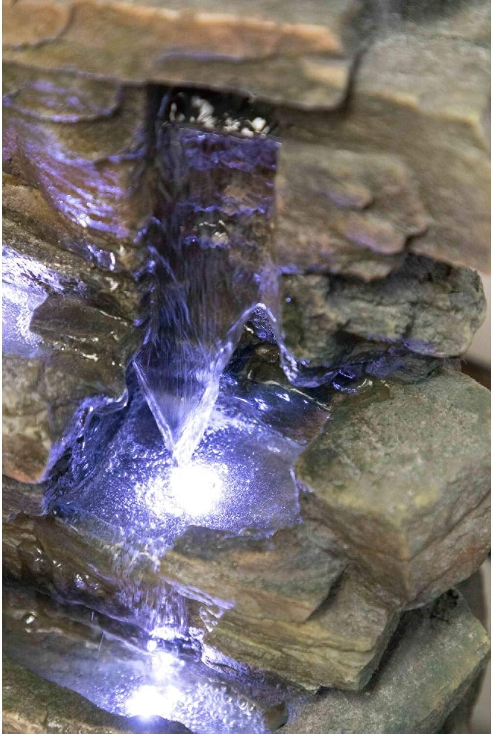Elegant Gray 4-Tier Water Fountain with LED Lights for Tranquil Ambiance