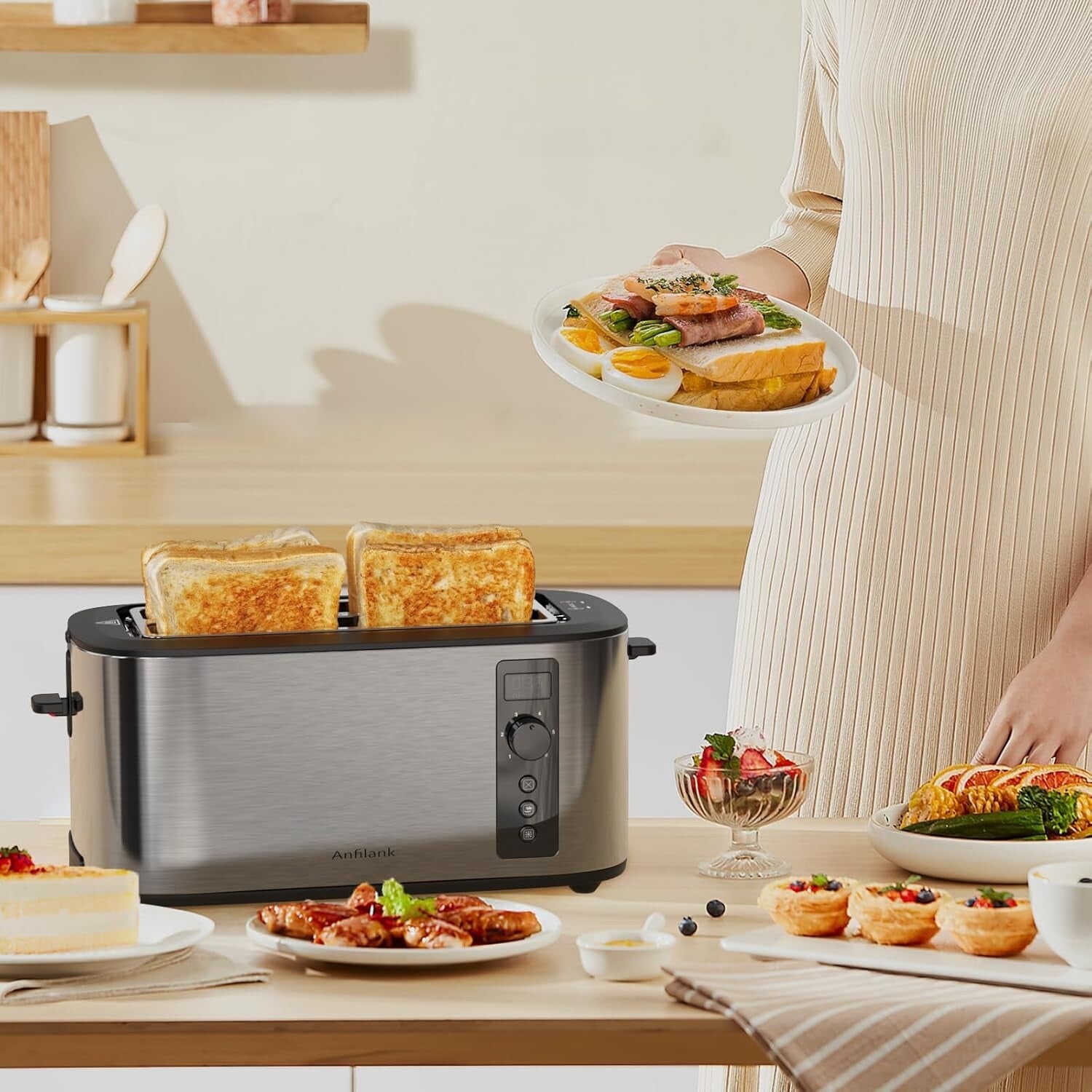 Elegant 4-Slice Toaster with 1.5" Slots & 6 Browning Settings – Ideal for Bagels