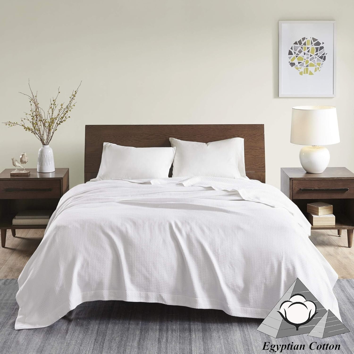 Beautiful Solid White Egyptian Cotton Blanket 90x90 - Full/Queen Elegant Knit