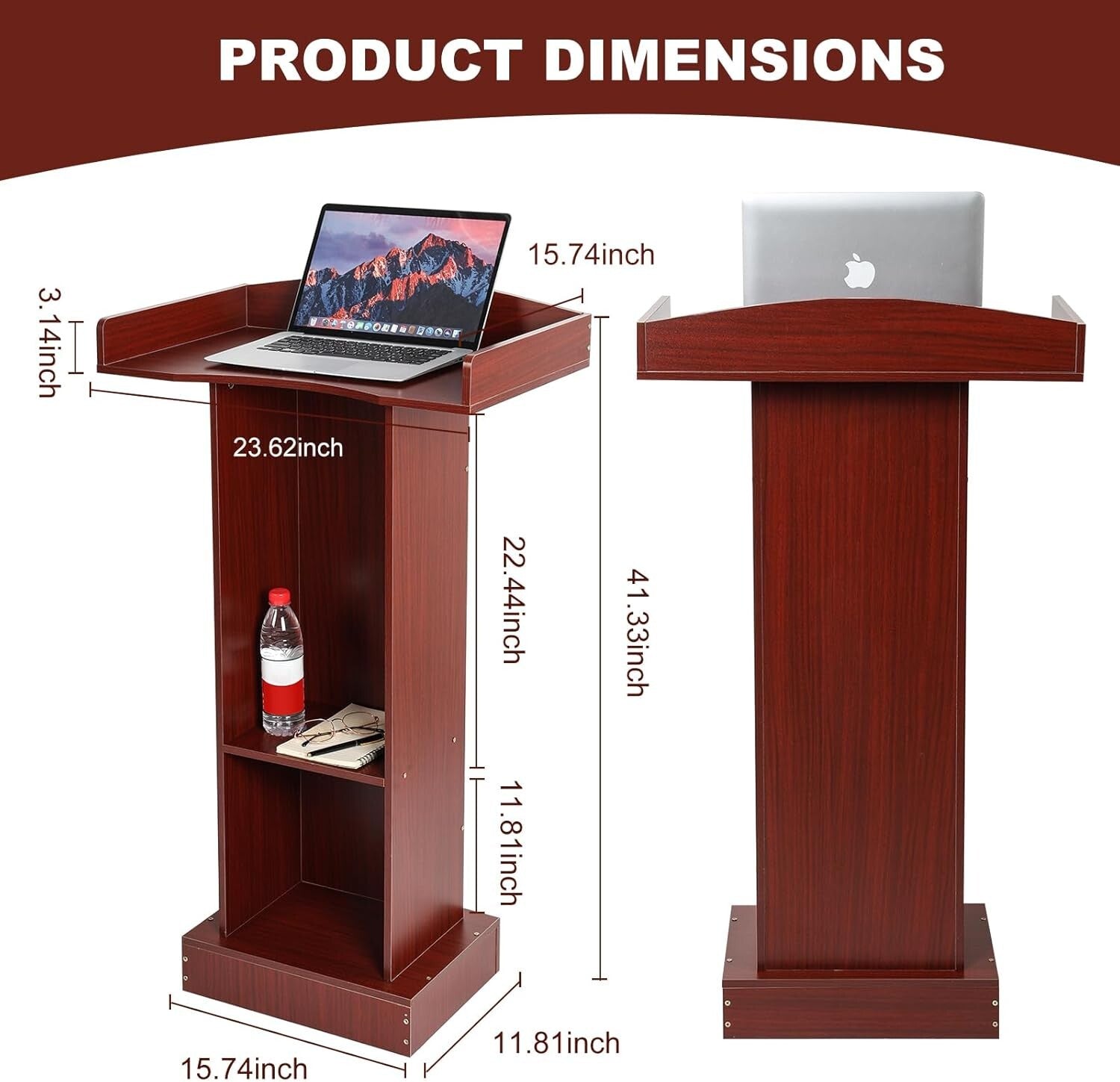 Elegant Wooden Podium Stand with Heavy Base for Classroom & Church Presentations