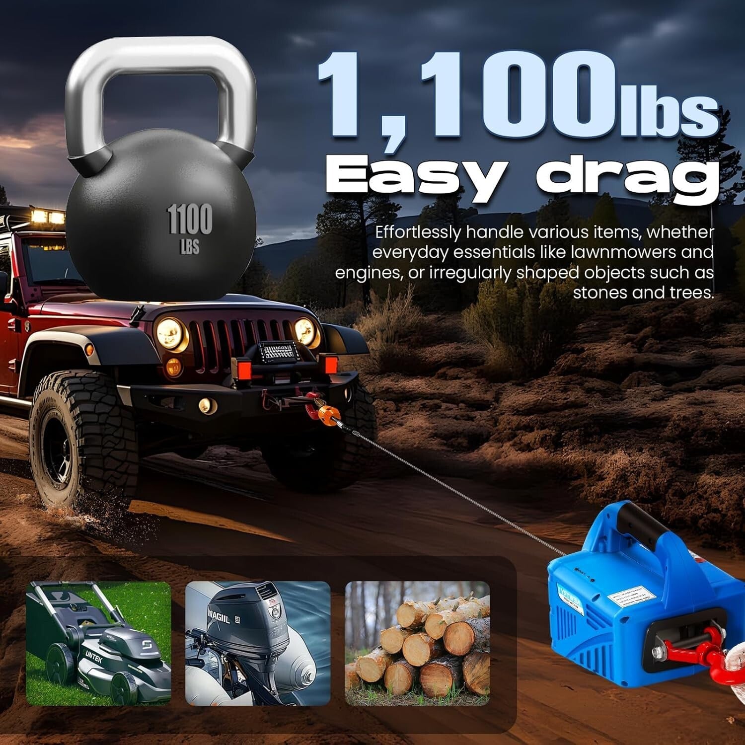 1100lbs Electric Hoist Winch with Wireless Remote Control - Effortless Lifting