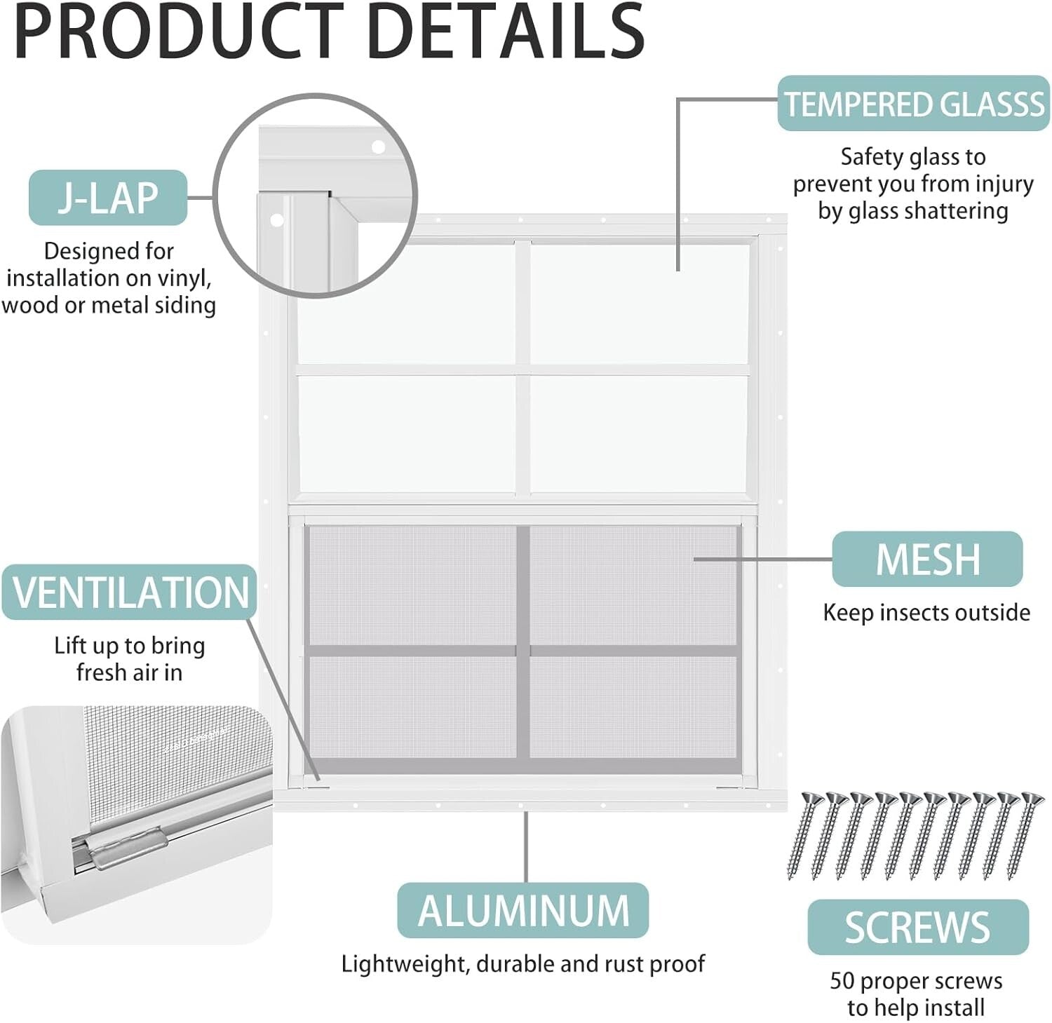 Durable 18'' x 23'' Flush Mount Shed Windows - Aluminum Frame & Removable Screen