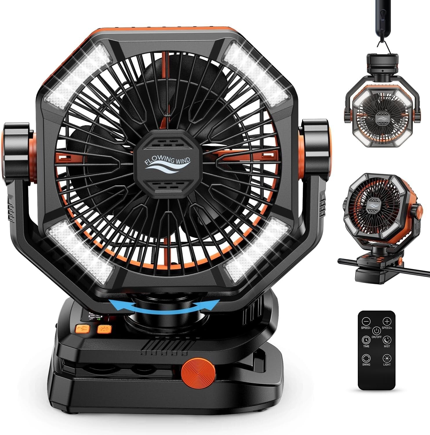 Rechargeable Camping Fan with 5 Speeds & 270-Degree Rotation for Comfort