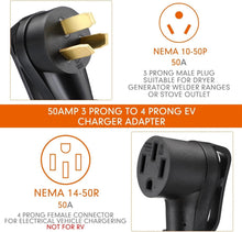 Load image into Gallery viewer, Heavy-Duty 10FT EV Charger Adapter, 50 Amp NEMA 10-50P to 14-50R Connection