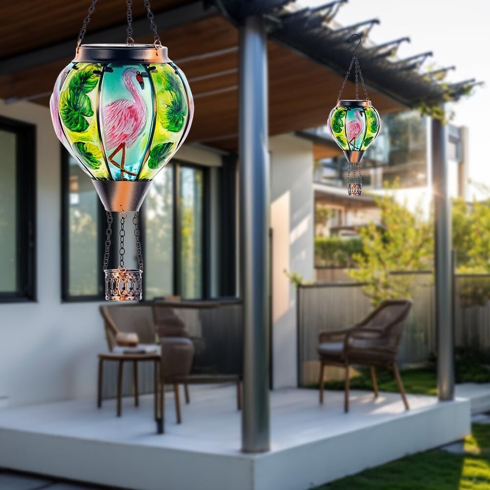 Flamingo Hot Air Balloon Solar Light with Flickering Flame - Outdoor Lantern