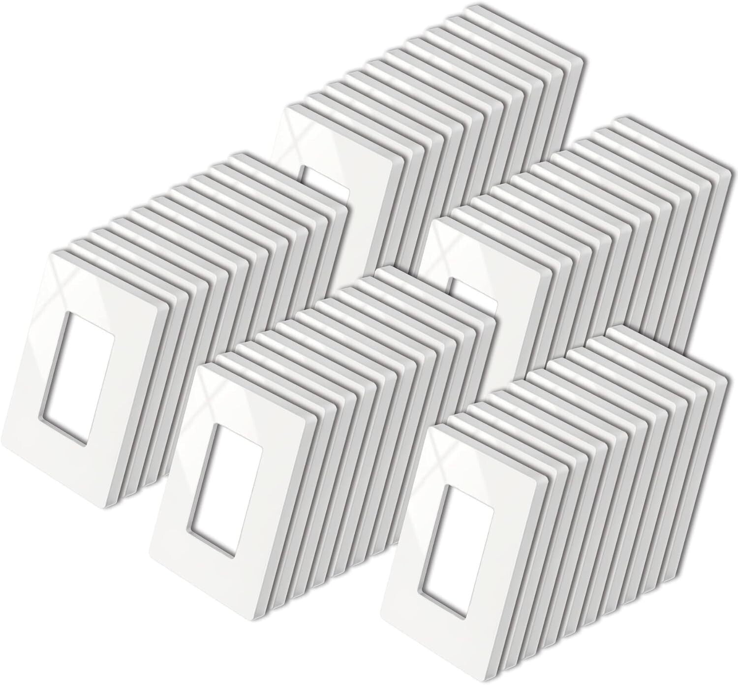 Screwless Wall Plate Pack of 50 - Rectangular 1 Gang Gloss Off White Covers