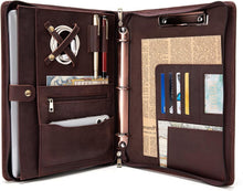 Load image into Gallery viewer, Elegant 3-Ring Leather Padfolio with Tablet Holder - Perfect for Business Trips