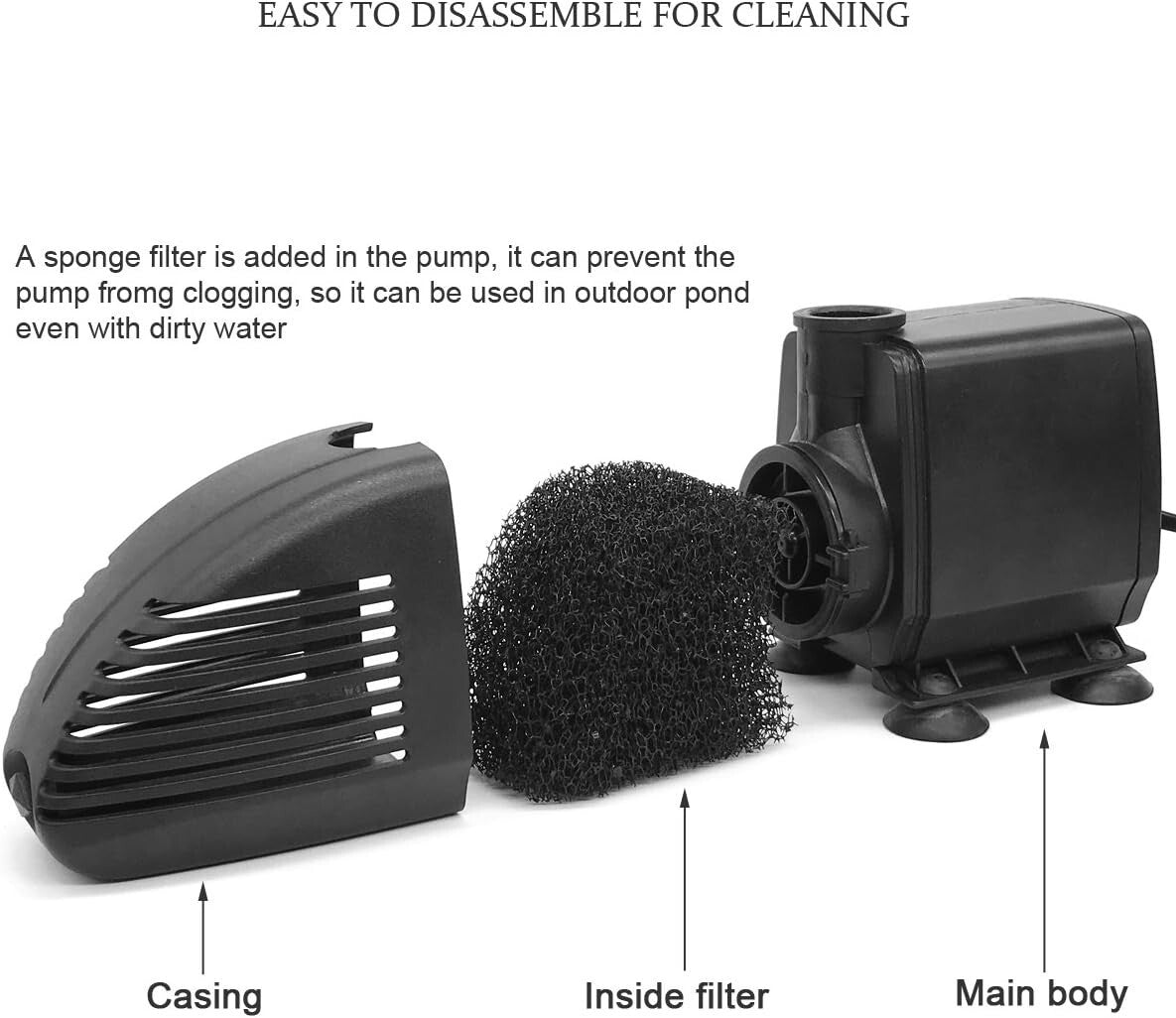 Ultra Quiet 660 GPH Water Fountain Pump with Detachable RGB Lights for Gardens