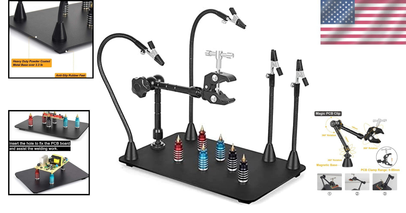 Versatile Soldering Station with Heavy Steel Base & 360° Rotating Hot Air Frame