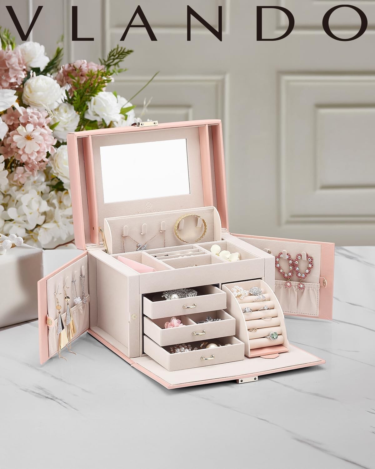 Gorgeous Velvet Lined Jewelry Holder with Mirror - Perfect Gift for Women