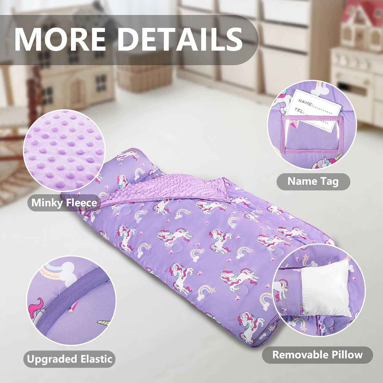 All-in-One Unicorn Sleeping Bag for Kids – Large Nap Mat with Pillow and Blanket
