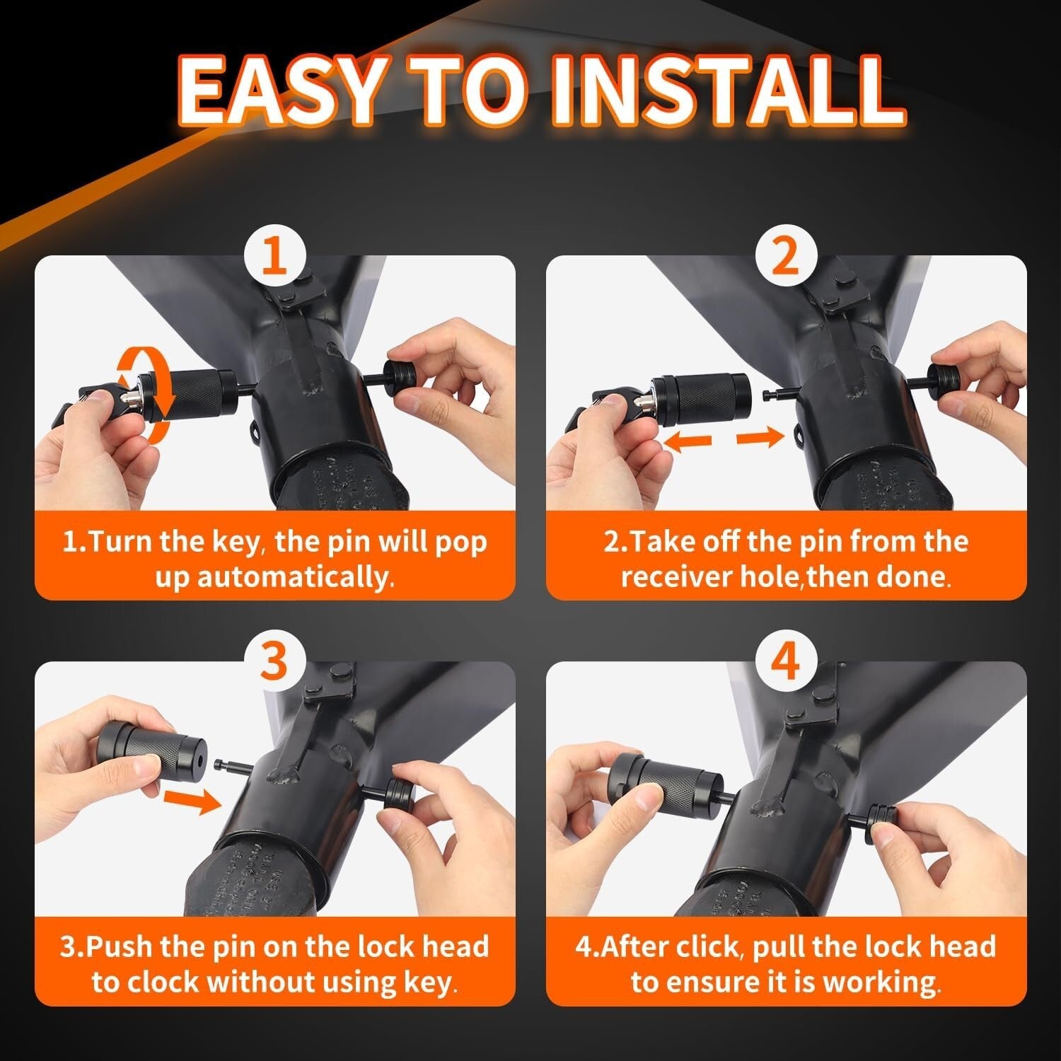 Modern Dogbone Style Trailer Coupler Lock 1/4" Dia – Easy Push-to-Lock Design