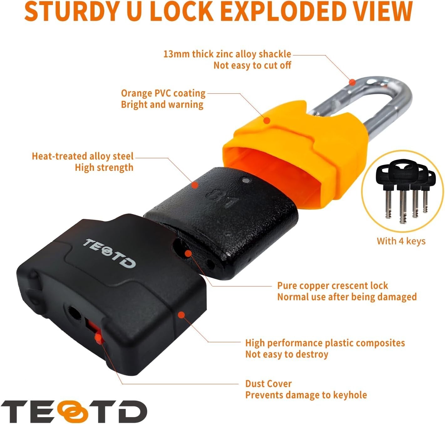 Anti-Theft U-Lock with 8.2ft Chain - Durable Security for Motorcycles & Trailers