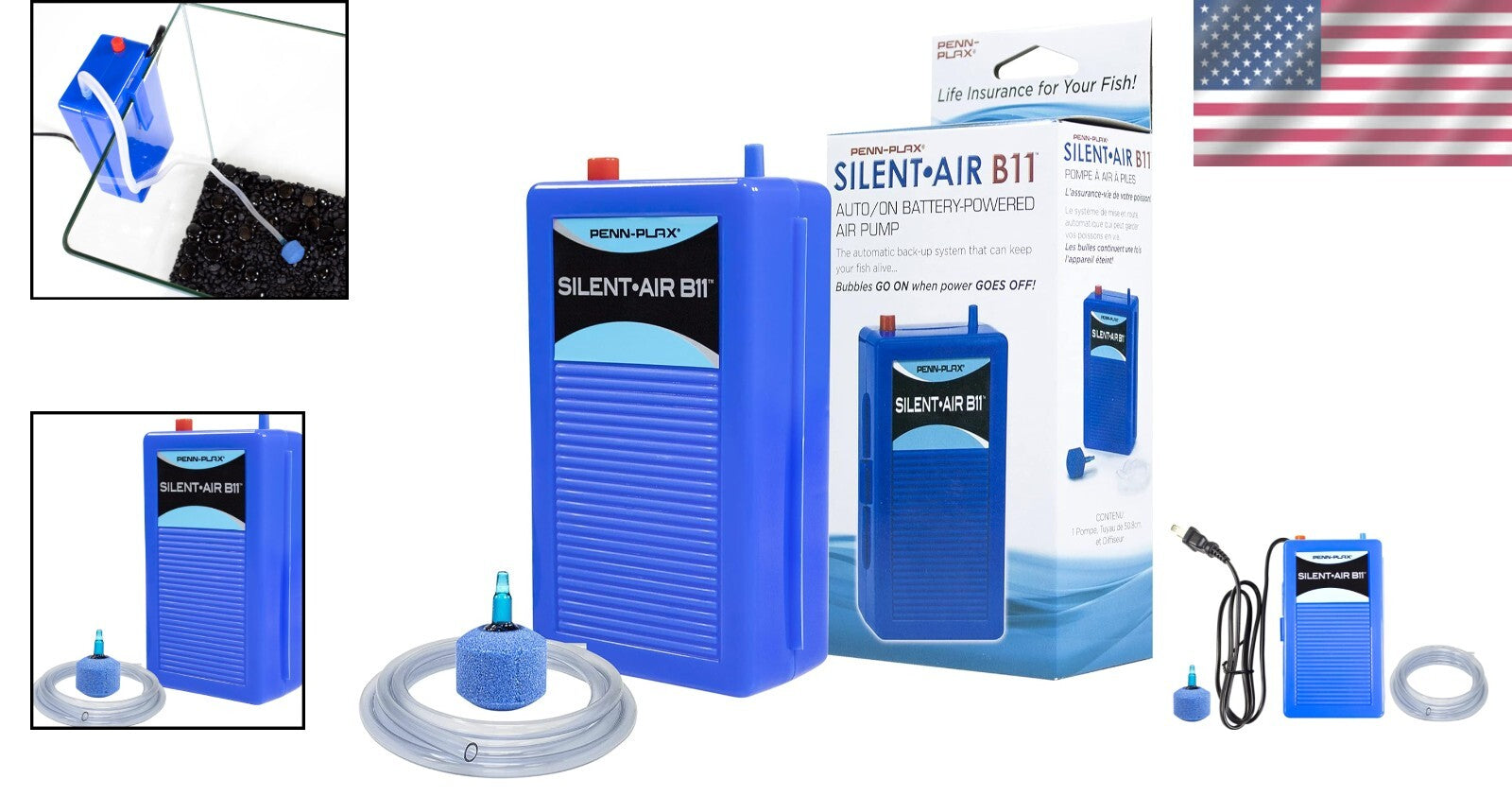 Penn Plax Silent Air Battery Operated Air Pump for Safe Aquatic Environments